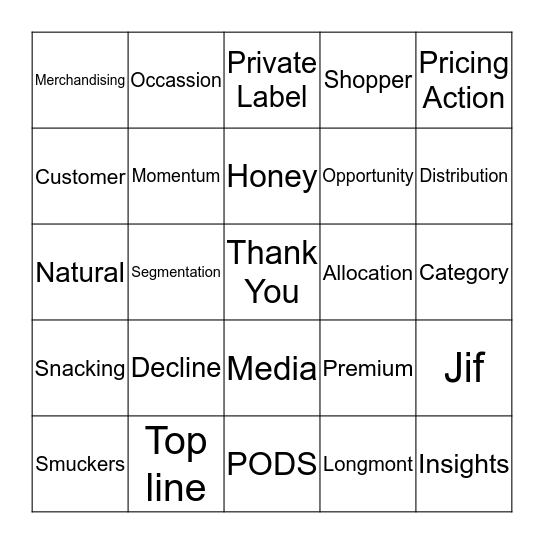 Consumer Bingo Card