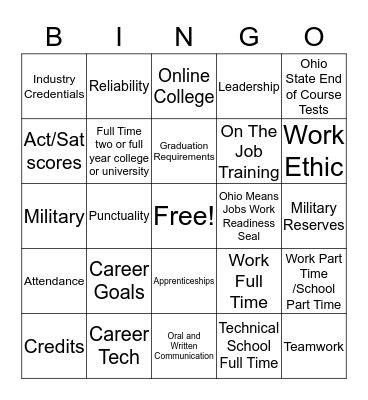 Pathways to Graduation and The World of Work  Bingo Card