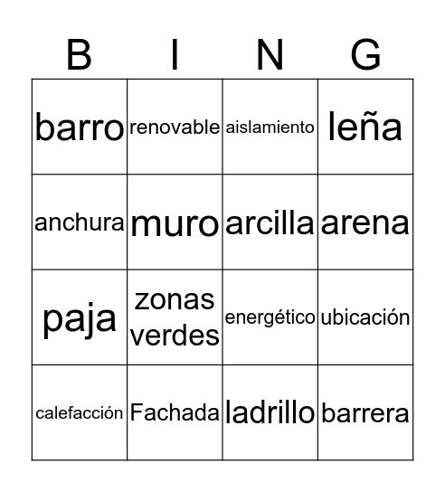 Vocabulario Una Casa Bioclimática Bingo Card