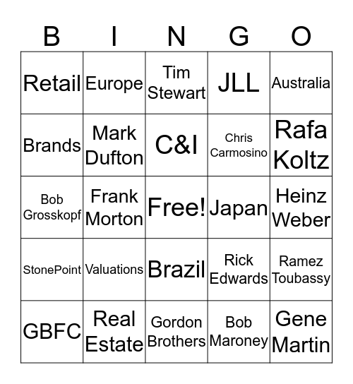 Gordon Brothers Bingo Card