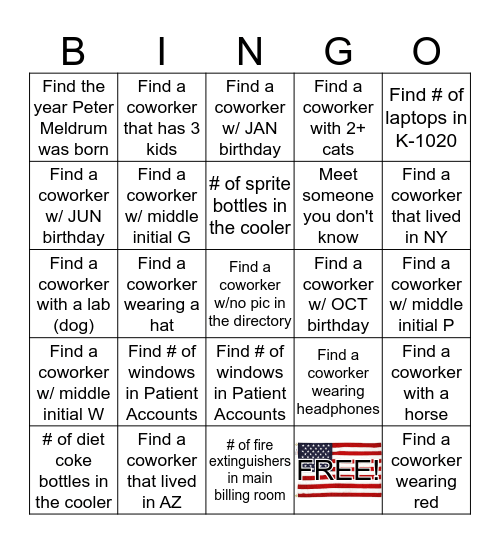 Scavenger Hunt Bingo Card