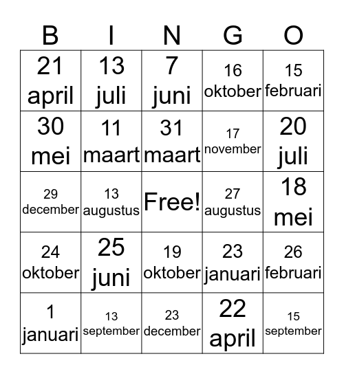 datums Bingo Card