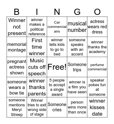 Oscar Bingo Card