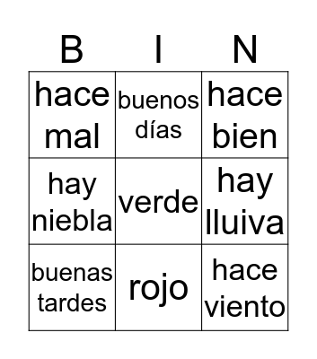 SPANISH WEATHER Bingo Card
