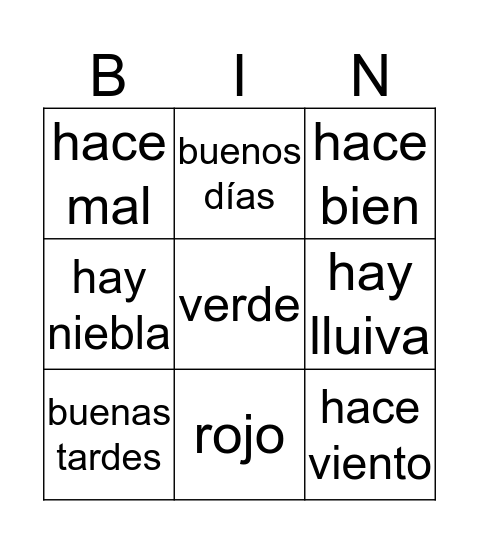 SPANISH WEATHER Bingo Card