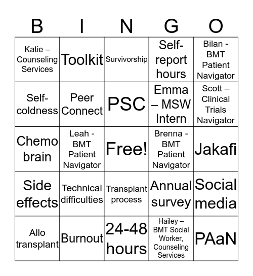 Peer Connect Bingo Card