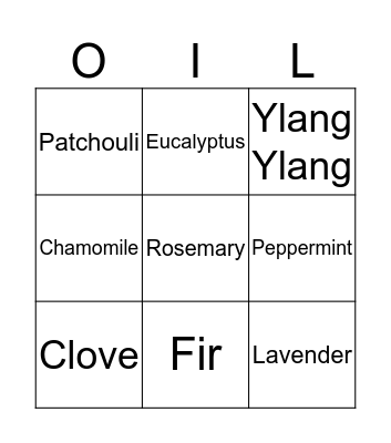 Essential Oil Bingo Card