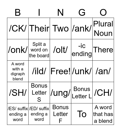 Just Words Bingo Card