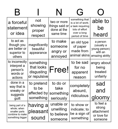 Context Clue Bingo Card