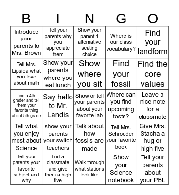 Open House - Mrs. Noska Bingo Card