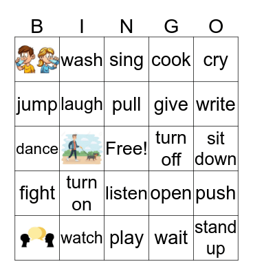 Unit 1: Action Words Bingo Card