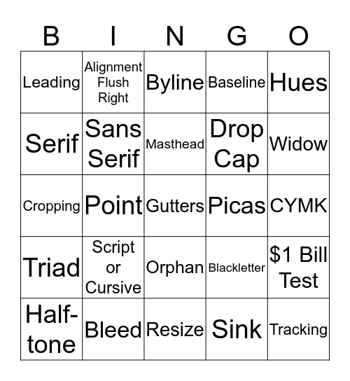 Layout & Design Bingo Card