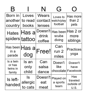 Get To Know You Bingo Card
