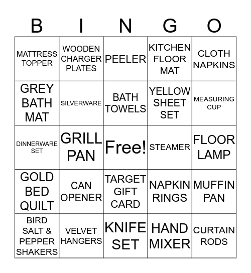 BRIDAL SHOWER BINGO Card