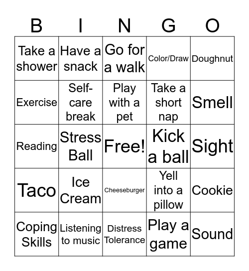 Distress Tolerance Bingo Card