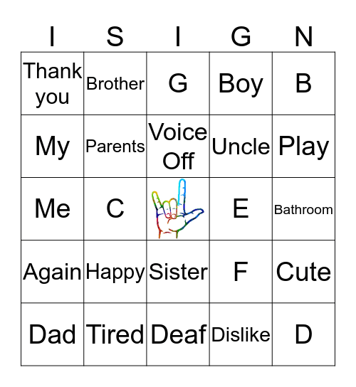ASL Bingo 01 Bingo Card