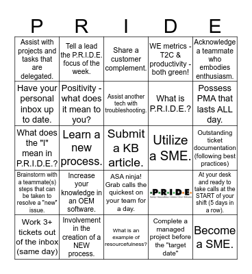 PRIDE Bingo! Bingo Card