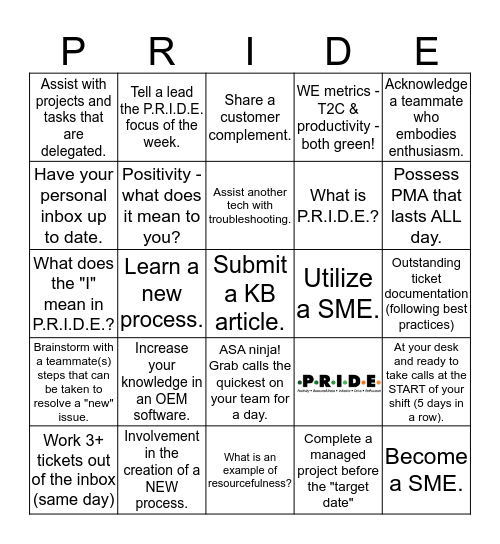 PRIDE Bingo! Bingo Card