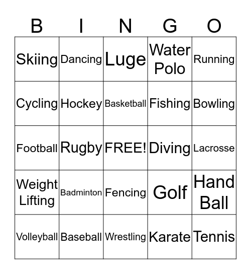 Sports Bingo Card