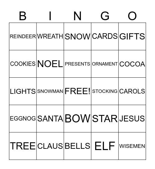 CHRISTMAS BINGO Card