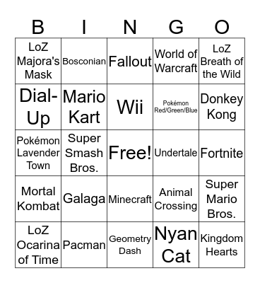 Video Game Music Bingo Card