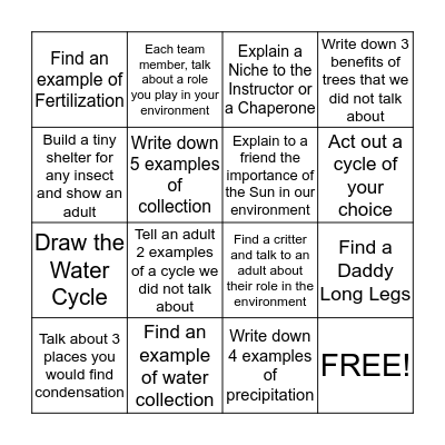 Nature's Niche Bingo Card