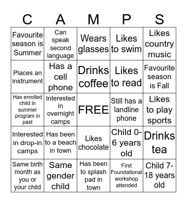 CAMPS Bingo Card