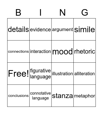 Common Core Vocabulary Bingo Card