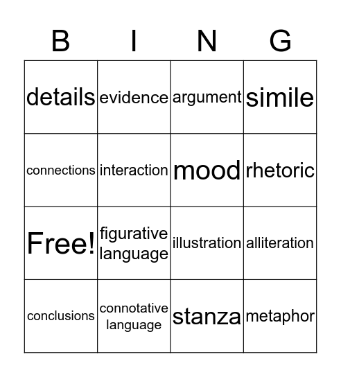 Common Core Vocabulary Bingo Card