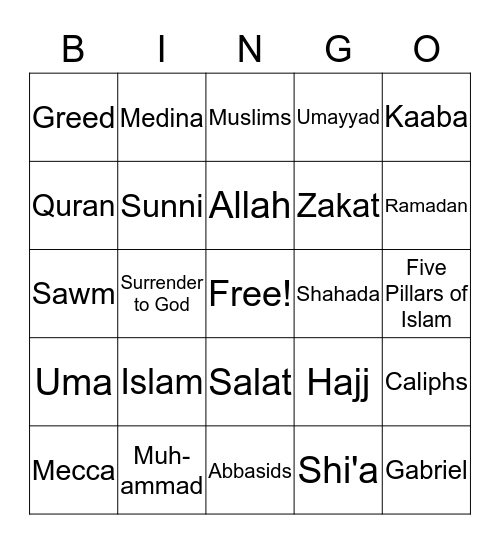 The Islamic Empire Bingo Card