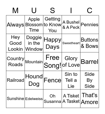 Musical Bingo Card