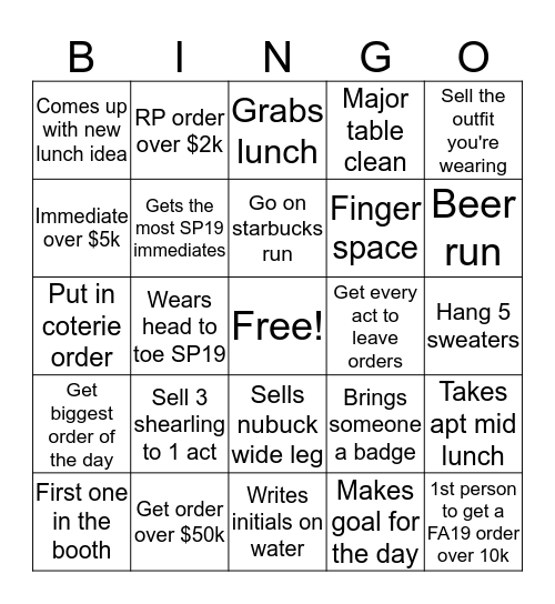 COTERIE Bingo Card