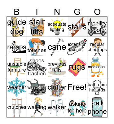 Fall Prevention Bingo Card