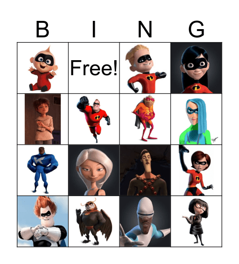 Incredibles 2 Bingo Card