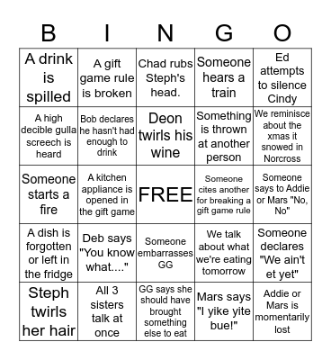 Family Phrase Bingo Card
