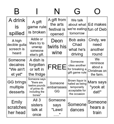 Family Phrase Bingo Card