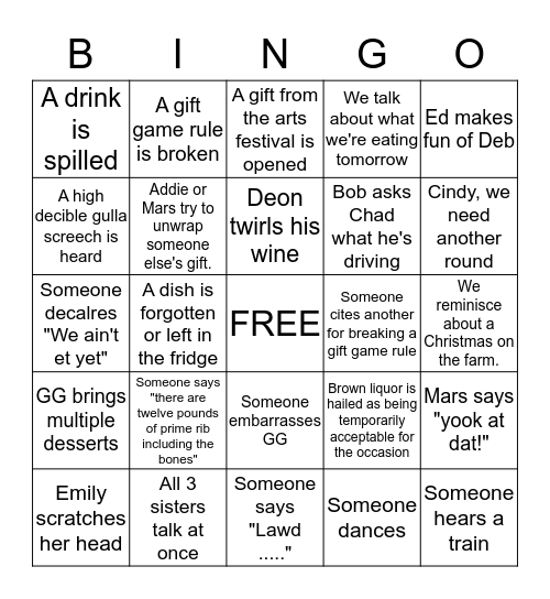 Family Phrase Bingo Card