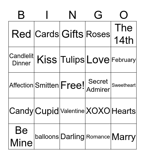 Valentines Bingo Card