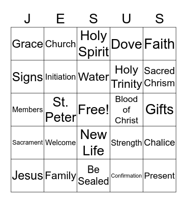 Sacraments of Initiation Bingo Card