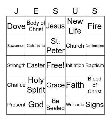 Sacraments of Initiation Bingo Card