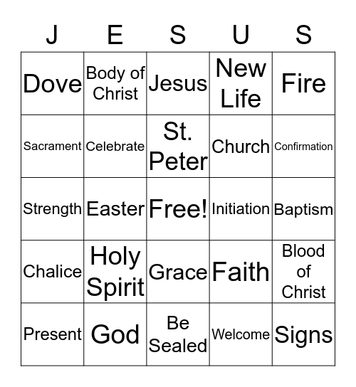 Sacraments of Initiation Bingo Card