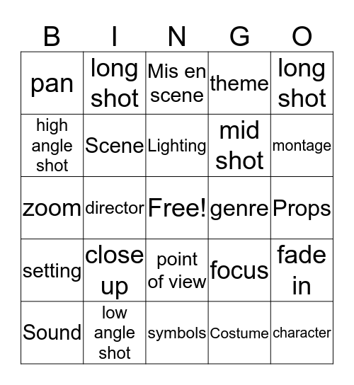 Film Techniques - Bingo Card