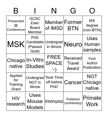 Rush University Clue Quest Bingo Card
