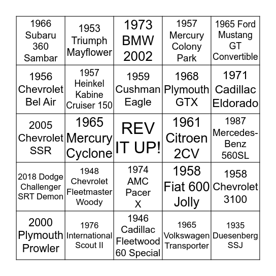 Revved Up Friday Bingo Card