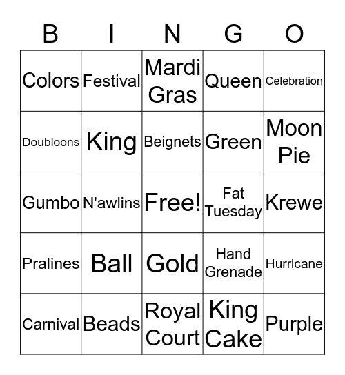 MARDI GRAS Bingo Card