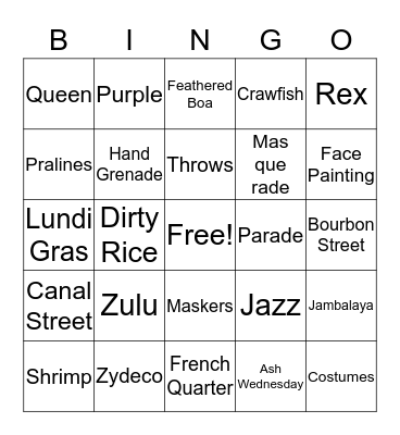 MARDI GRAS Bingo Card