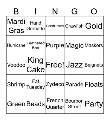 MARDI GRAS Bingo Card