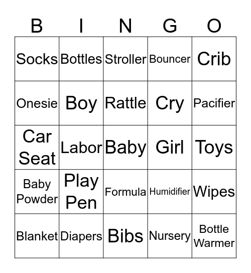 Baby Bingo  Bingo Card