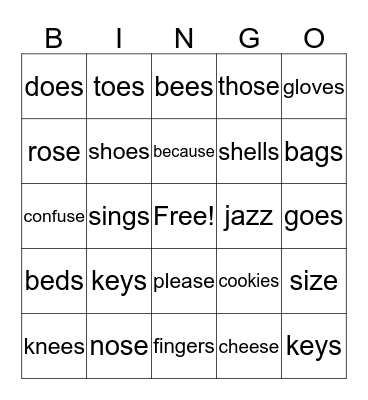 Final /z/ BINGO Card