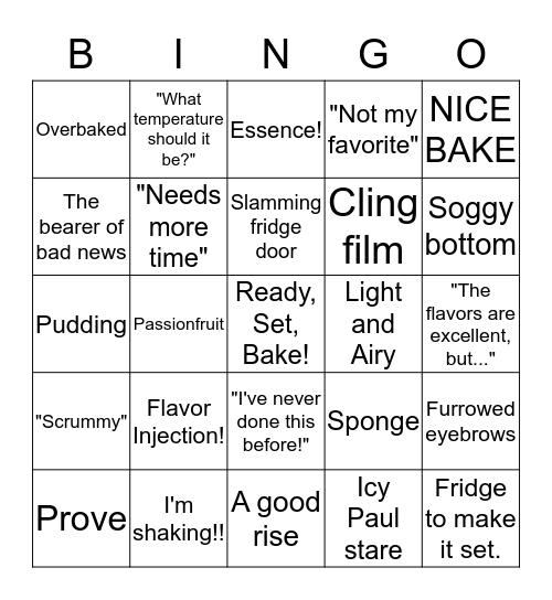 Great British Baking Show Bingo! Bingo Card